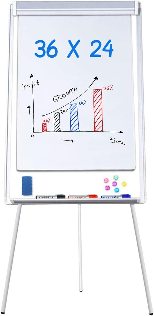 maxtek Easel White Board - Magnetic Tripod Whiteboard Portable Dry Erase Board 36 x 24 inches Flipchart Easel Board Height Adjustable, 3' x 2' Portable White Board (*Silver)