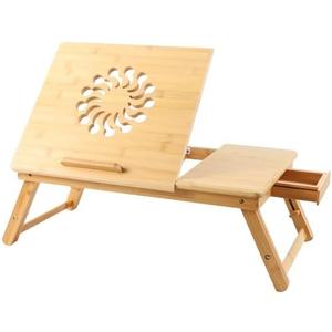 Multifunctional Foldable Bamboo Laptop Desk & Breakfast Tray - Adjustable Tilting Top with Built-in Drawer for Home Office, Bed, Travel | Minor Flaws Discount (Stylish, Durable, Portable)
