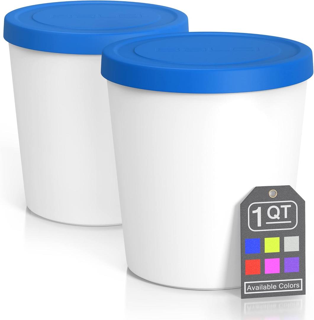 BALCI - Premium Ice Cream Containers (2 Pack - 1 Quart Each) Perfect Freezer Storage Tubs with Lids for Ice Cream, Sorbet and Gelato! - Blue