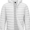 TACVASEN Men's Lightweight Puffer Jacket with Hood Water Resistant Windproof Insulated Jacket Quilted Lined Winter Coats (Large, White)