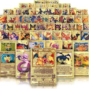 55 PCS Gold Cards Packs Vmax V EX GX Rare Golden Cards TCG Deck Box Gold Foil Card for Fans/Kids/Collectors Gifts (No Duplicates)
