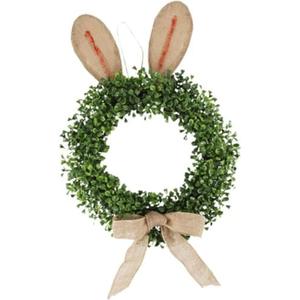 Easter Bunny Wreath Artificial Flower Front Door Wreath with Bowknot Garland for Cafe Farmhouse Decor