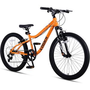 vollsch 24 Inch Kids Mountain Bike for 9-15 Years Old Boys Girls Teens 6-Speed Child MTB Bicycle with Front Suspension Fork, Orange
