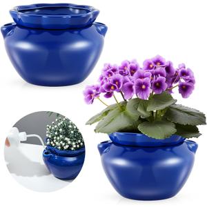 2 Sets African Violet Pots 7.5 Inch Self Watering Pot for Indoor Ceramic Self Watering Planter for Flower Lovers Ideal Plant Pot Thriving Flower Maintenance