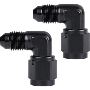 3AN Female to 3AN Male Flare 90 Degree Elbow Swivel Fitting Adapter Coupler Aluminum Black 2PCS
