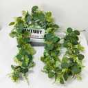 2 Pack Artificial Eucalyptus Garland - 5.9ft Faux Silk Greenery with Silver Dollar Leaves & Blossoms, All-Season Indoor/Outdoor Vine Greenery Garland for Weddings, Walls, Tables, DIY Spring Decor (2)