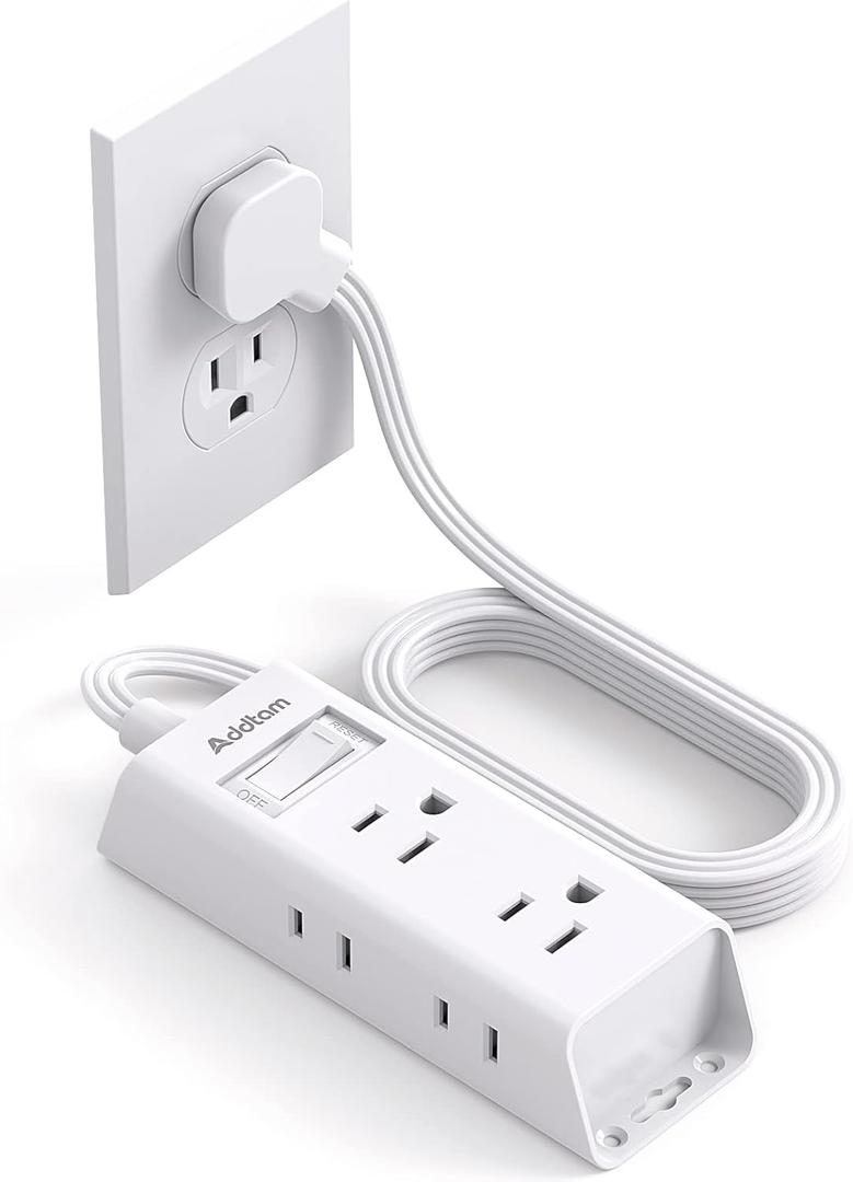 Cruise Essentials - Flat Plug Power Strip, Addtam 5 ft Ultra Flat Extension Cord with 6 Outlets Extender, No Surge Protector for Cruise Ship, Travel, Dorm, Home Office, ETL Listed (White)
