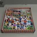 eeBoo Piece & Love: Christmas in The Square - 1000 Piece Puzzle, 23" Square Adult Jigsaw, Cozy Small Town Holiday Winter Scene, Image Reference Insert