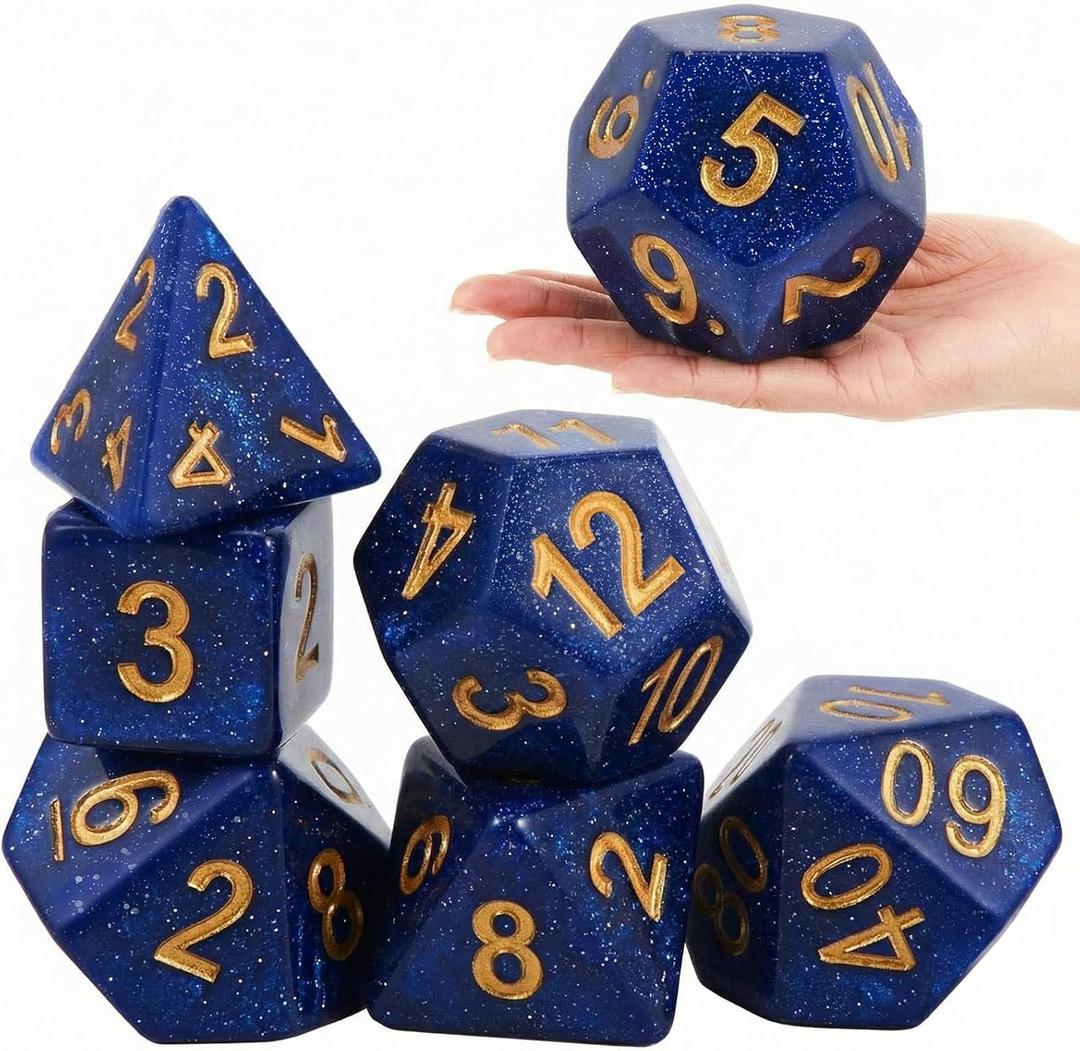 Arrowbash 6 Pcs Jumbo Polyhedra Dice 3.94 Inch Jumbo Foam Polyhedral Dice 6 Set 4, 6, 8, 10, 12 Sides Gifts for Games Teach Numbers Addition Subtraction Probability Learning(Starry Sky Blue)