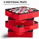 Zober Christmas Ornament Storage Box - Stores 64 Ornaments - Non-Woven, Tear- Proof Christmas Ornament Storage Containers - 3 Inch Cube Compartments - Red