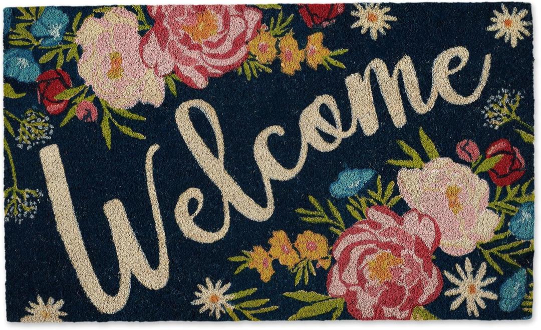 DII Natural Coir Doormat Outdoor Welcome Mat, 17x29, Roses