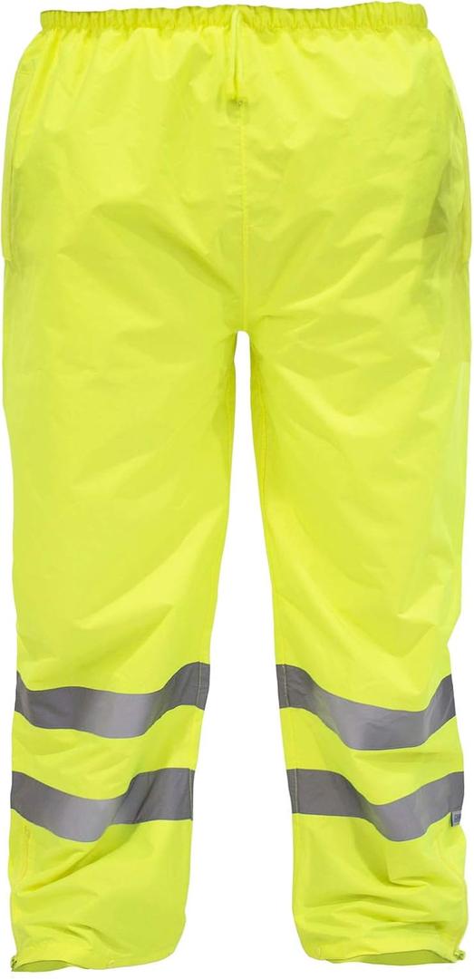 JORESTECH Hi-Visibility Waterproof Safety Rain Pants, ANSI/ISEA 107 Class E Level 2, Reflective Stripes with Adjustable Ankle Openings Yellow, LG/XL