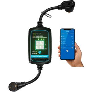 Portable RV Surge Protector 50 Amp - Smart RV Energy Monitor - Bluetooth Surge Protector with Auto Power Off 10000 Joule Portable RV Adapter Circuit Analyzer Portable Surge UL Listed Fault Detection