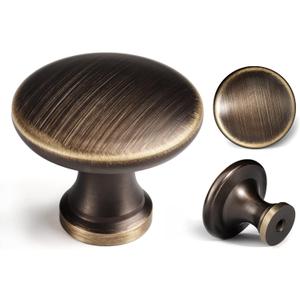 Antique Bronze Solid Brass Knobs for Cabinet 5 Pack Mid Centry Vintage Dresser Drawer Knobs 1-1/5" Diameter with 10 Screws