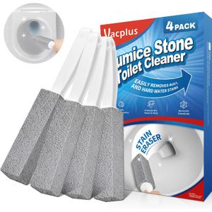 Vacplus Toilet Brush - Toilet Bowl Cleaners with Extra Long Handle, 100% Pumice Stone for Toilet Cleaning, Remove Limescale, Rust, Cleaning Supplies for Toilet, Pool, Bathroom, Sink, (4 Pack, Gray(2x Efficiency))