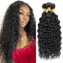 Water Wave Bundles Human Hair 1B Water Wave Bundles 20 22 24 Inch Unprocessed Virgin Mixed Length Natural Black Bundle Hair Extensions 50 Gram Per Bundle