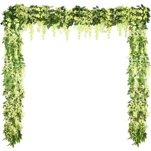 Syhood 4 Pieces 26 Ft in Total Green Wisteria Garland Hanging Flowers Artificial Vine Wedding Silk Wisteria Hanging Flower for Wedding Arch Home Garden Party Outdoor Decor