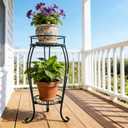 CASIMR 2-Pack Plant Stand, 2 Tier 26.8 inch Tall Metal Potted Holder Rack,Indoor Outdoor Multiple Flower Pot Shelf Rustproof Iron Garden Container for Garden Patio Living Room Corner Balcony, Black
