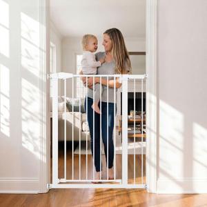 Fldofaves 42" Extra Tall Pet Gate for Cats and Dogs, Fits 29.5"-39" Wide Openings, Pressure Mounted Auto Close Cat Gate with Ultra Narrow Bar Spacing for Doorways, Stairs, Hallways(White)