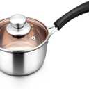 LIANYU 1QT Saucepan with Lid, 1 Quart Stainless Steel Saucepan, Small Pot Milk Soup Pan for Home Kitchen Restaurant, Long Heatproof Handle, Dishwasher Safe