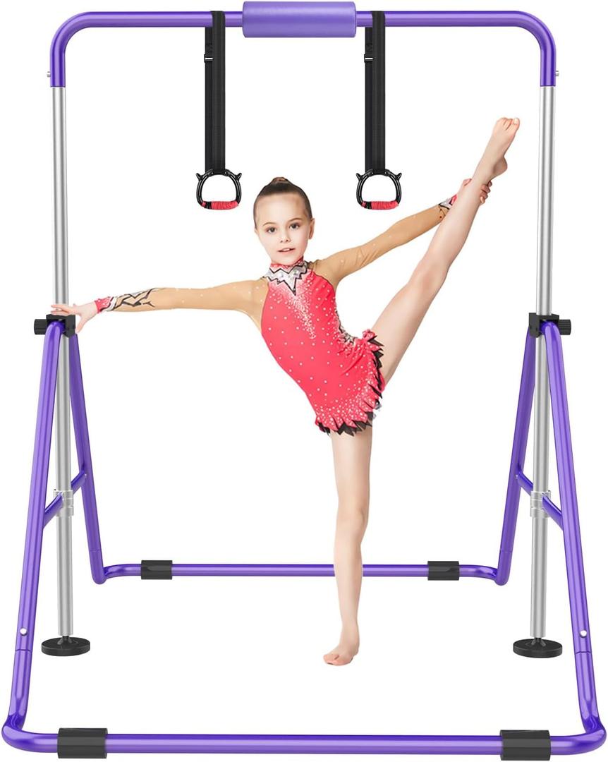 Gymnastic Bars for Kids with Adjustable Height, Folding Gymnastic Training Kip Bar, Expandable Horizontal Bar for Home (Purple)