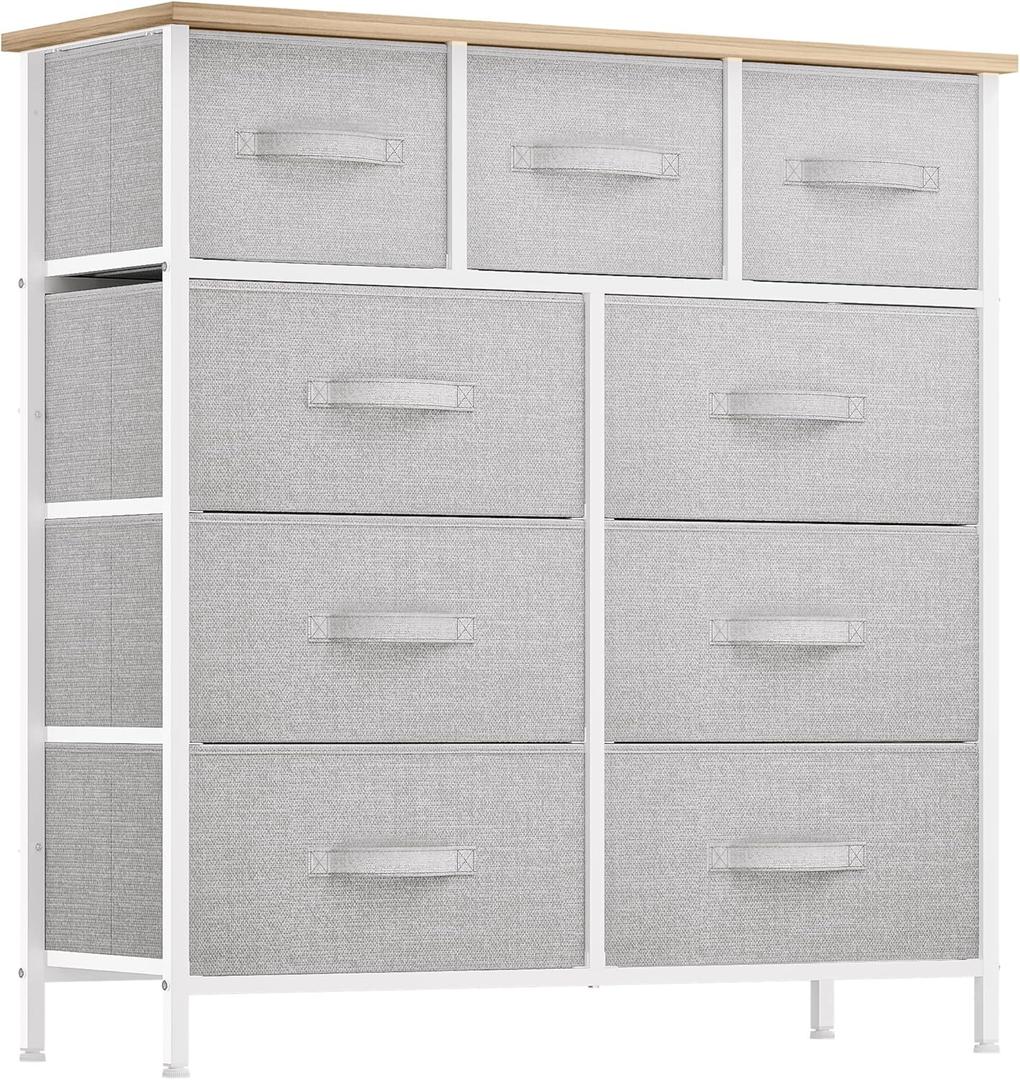 YITAHOME 9 Drawer Dresser, Light Gray Fabric Storage Tower, Tall Organizer Unit for Room, Living Room, Hallway, Closets - Sturdy Steel Frame, Wooden Top & Easy Pull Bins