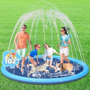 Splash Pad for Kids and Dog, YSJILIDE Non-Slip Large Sprinkler Splash Play Mat, 102" Sprinkler Pool for Outside Backyard Dog Pool, XXXL-102", Blue