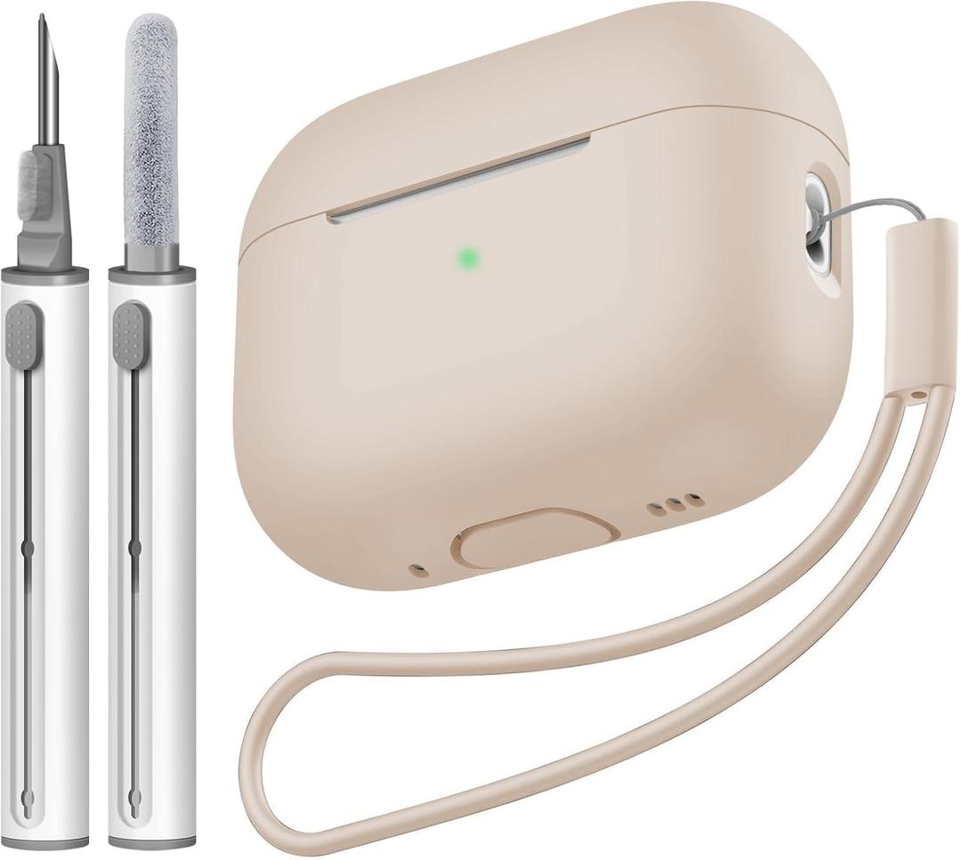 Compatible with Airpods Pro 2 Case, Soft Silicone Skin Cover Protective Cases with Cleaner kit and Lanyard Compatible for AirPod Pro 2nd Generation, Front LED Visible-Milk Tea