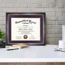 11x14 Wood Diploma Frame with Purple Mat or Display 14x17 Certificates without Mat,UV Protection Acrylic,Deep Brown Finish with Gold Trim