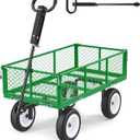 VEVOR Garden Cart, 900 LBS, Heavy Duty Steel Yard and Garden Utility Wagon with 10-Inch Tires, Outdoor Gardening Stool with Adjustable Handle, Detachable Side Panels, Attach to ATV or Tractor, Green
