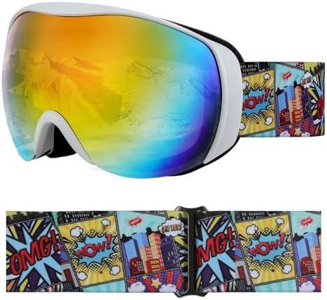 YooxArmor OTG Kids Ski Goggles Kids Snowboard Goggles for Boys Girls Toddler Youth Kid Snow Goggles Anti-Fog UV400 Protection