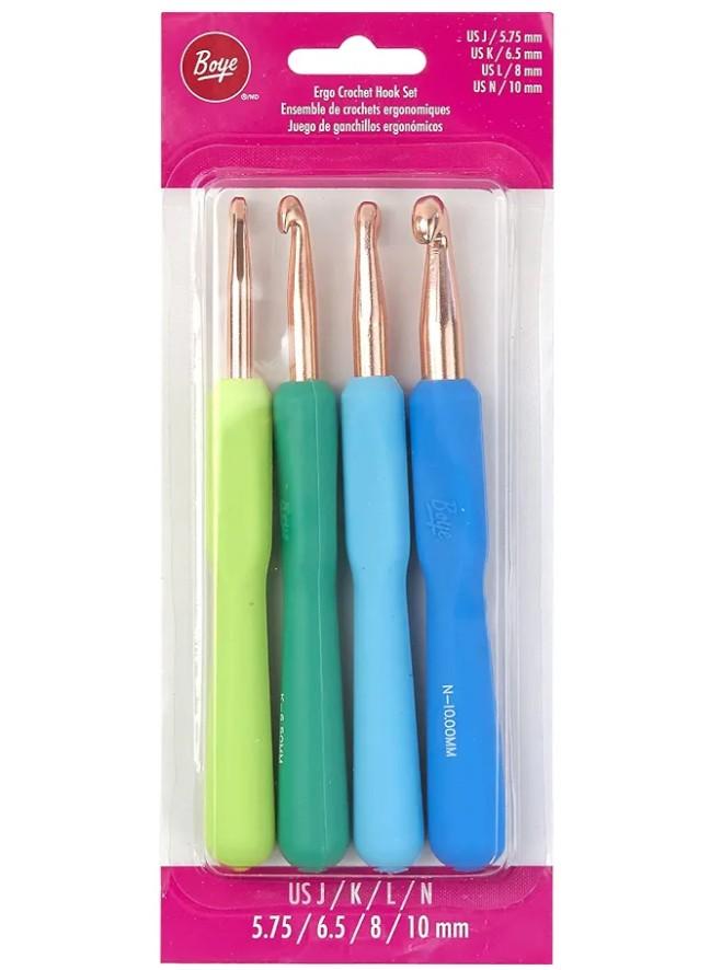 Boye 40-40045 Metal Ergonomic Crochet Hook Set for Medium and Bulky Weight Yarn, Sizes J/K/L/N, Multicolor, 4pcs