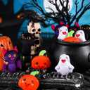 Soulchen 24 Pcs Halloween Plush Bulk Halloween Kawaii Stuffed Animals Bulk Pumpkin Ghost Bat Black Color Cat Plush Toys for Gifts Party Decorations Prizes Candy Bags