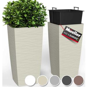 Mueller M-Resin Heavy Duty Tall Planter, Indoor/Outdoor Grande Plant, Tree, Flower Pot, 2-Piece Set, 27.5, Modern Design, Built-in Drainage, Beige (27.5 x 14")