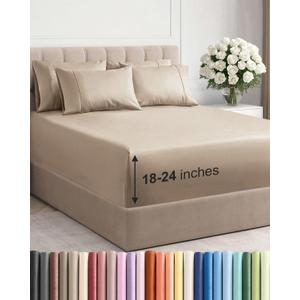 Extra Deep Cal King Sheet Set - 6 Piece Breathable and Cooling Sheets - Hotel Luxury Bedding for Women, Men, Kids & Teens - Easy Secure Fit - Soft, Wrinkle Free and Comfy - Extra Deep Pockets - Cream