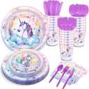 2 x 116Pcs Unicorn Birthday Party Supplies Tableware Kit Including Unicorn Balloons Party Plates and Napkins, Unicorn Paper Plates Cups Forks Kit for Unicorn Balloonss Theme Party, 16 Guests