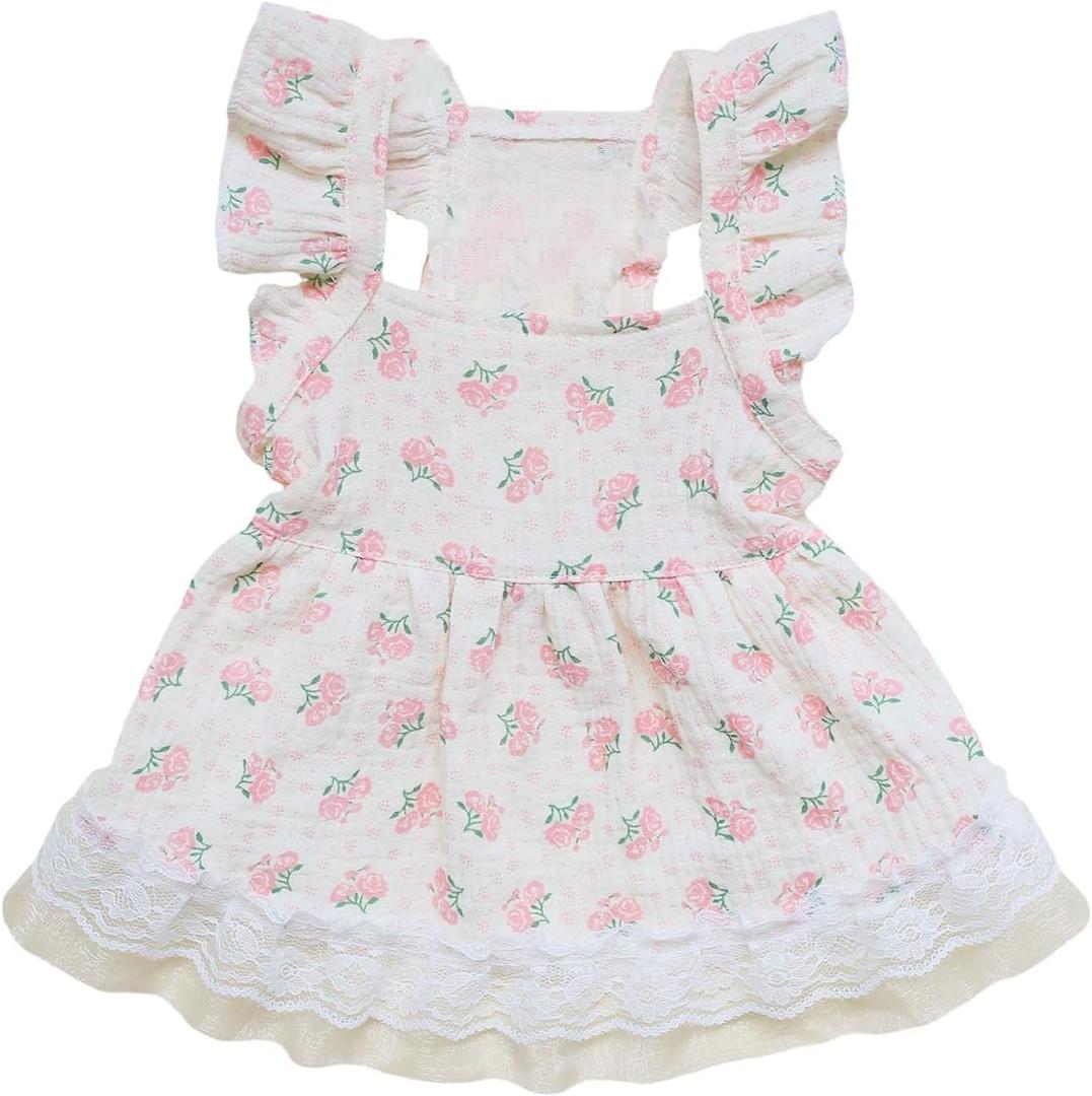 QWINEE Cute Flower Pattern Dog Dress Ruffle Trim Princess Dress Cat Vest Dress Lace Trim Summer Dress Pet Clothes for Small Medium Cats Dogs Kitten Puppy Pink A S