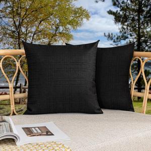 Kevin Textile Pack of 2 Decorative Outdoor Waterproof Throw Pillow Covers Checkered Pillowcases Classic Cushion Cases for Patio Couch Bench 16 x 16 Inch Black