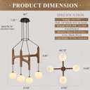 Farmhouse Wooden L24'' Chandelier Rustic Oak Wood Pendant Lights Mid Century 4-Light Milk Glass Globe Pendant Chandelier for Dining Room Kitchen Foyer Entryway Bedroom, G9