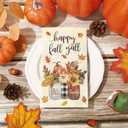 Whaline 80Pcs Fall Guest Paper Napkins Hello Fall Pumpkin Leaves Floral 3 Ply Disposable Napkins Autumn Rustic Dinner Hand Towels for Harvest Thanksgiving Party Table Decor