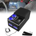 RULLINE Center Console Armrest Organizer with Wireless Charging & Cup Holders, LED Bench Seat Center Console for Car Minivan Truck SUV, Van - Universal Fit Storage Box, Center Console Armrest