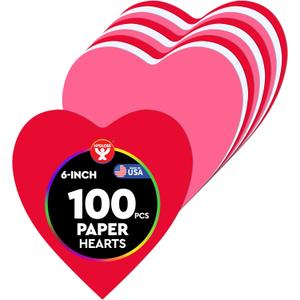 Hygloss Heart Shape Paper Cut-Outs for Arts & Crafts-Many Creative Uses-Valentines Day Activities-6 Inches-100 Pcs, Red, Pink & White