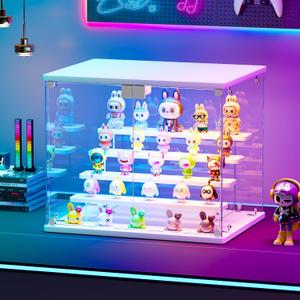 HNEBC Display Case with Glass Doors & RGB Lights & Music Rhythm, White