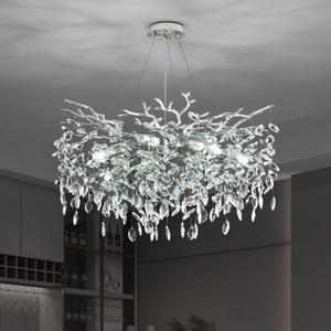 Modern Crystal Tree Branch Chandelier, D23.7'' Luxury Chrome Round Art Deco Raindrop Pendant Lighting Fixture for Dining Room Living Room Bedroom Foyer 8 Lights