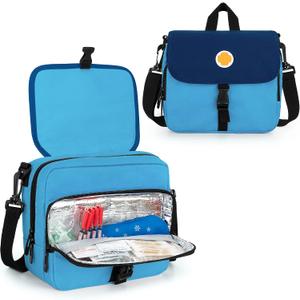 CURMIO Insulin Cooler Travel Case, Portable Diabetic Supplies Organizer with Insulated Pocket and Shoulder Strap for Insulin Pens and Diabetic Supplies, Blue (Bag Only)