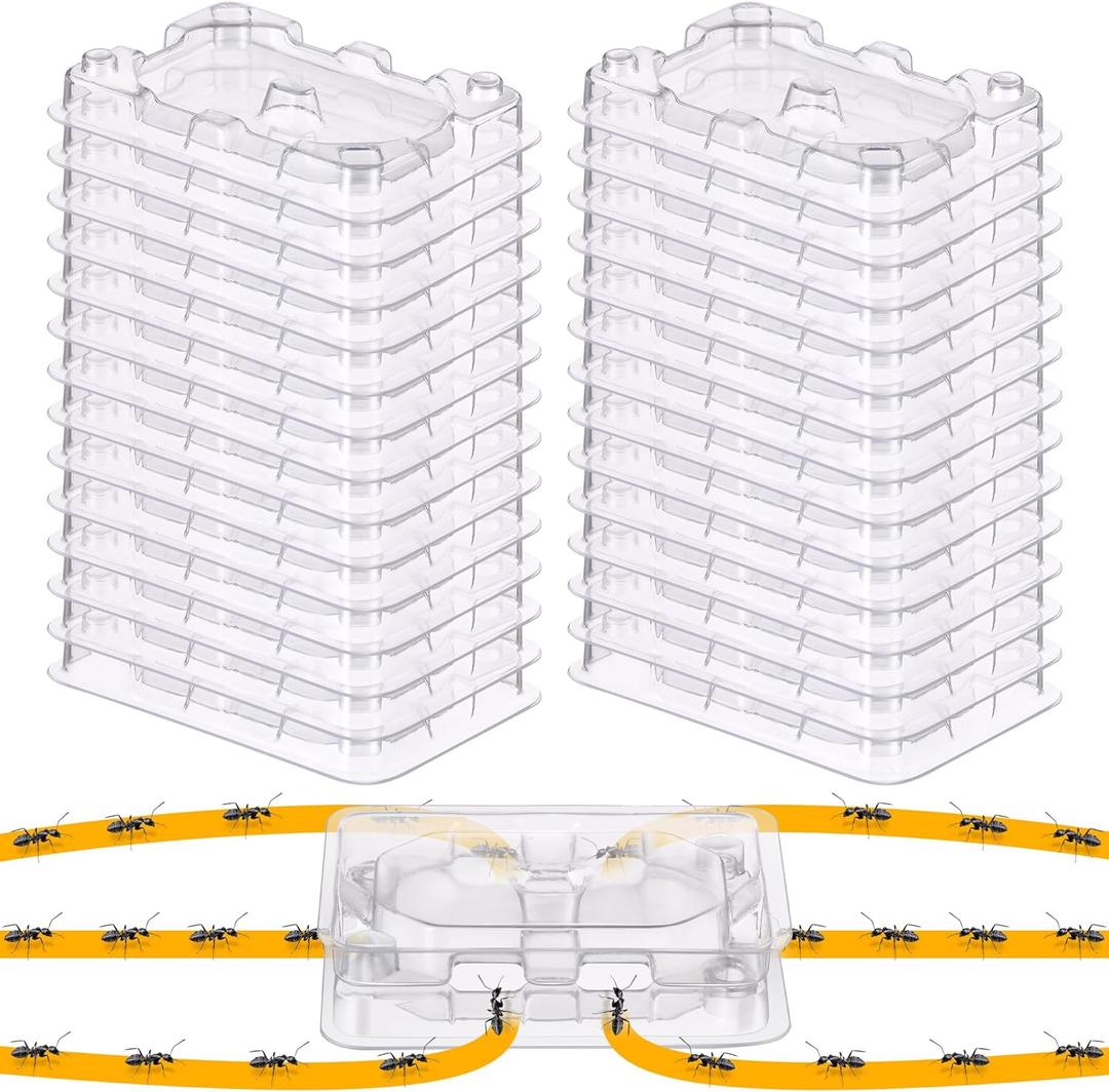 Qualirey 32 Pcs Ant Bait Stations Reusable (Bait NOT Included), Multi Surface Ant Killer Trap for Home, Control for Indoor and Outdoor Use, Roach Station for Common Household (16 Set, Standard Size)