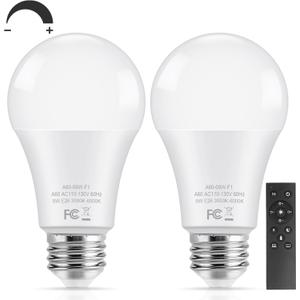 TOBUSA A19 LED Light Bulbs with Remote, 9W LED Bulbs 60W Equivalent, 3000K-6000K Dimmable Bulbs with E26 Base, 900 Lumens Light Bulbs with Timing, Memory Function, Ideal Lighting for Home, 2 Packs