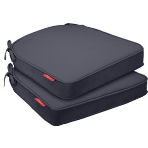 Pcinfuns Outdoor Chair Cushions Set of 2,Thick 17" x 16" x 3" Cushion for Patio Furniture, Round Corner Patio Chair Pads with Ties, Memory Foam Outdoor Seat Cushions, Black Grey