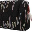 Makeup Bag Toiletry Bag for Womencute Cosmetic Bag with Relief Design, Can Accommodate Various Cosmetic Accessories Black