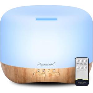 Homeweeks 300ml Essential Oil Diffuser, Quiet Aromatherapy Mist Diffusers for Essential Oils, Wood Grain, Ultrasonic, Remote Control, Timer, 7 Colors Light for Bedroom (300ml) 
